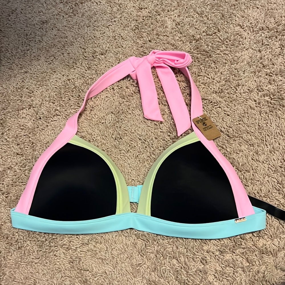 Pink color block strappy bikini top